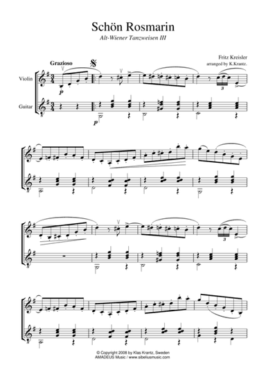Schon Rosmarin for violin and guitar (arr. Amadeus Music)