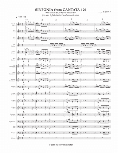 Bach, J.S. (arr. Reisteter):  Sinfonia to Cantata #29 for Solo Clarinet and Concert Band (arr. Steve Reisteter)