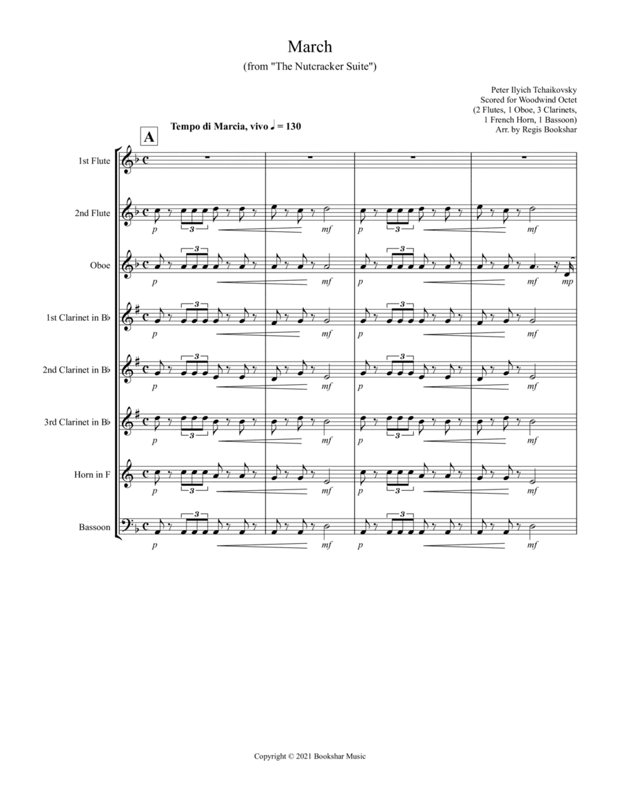March (from "The Nutcracker Suite") (F) (Woodwind Octet - 2 Flutes, 1 Oboe, 3 Clar, 1 Hrn, 1 Bassoon (arr. Regis Bookshar)