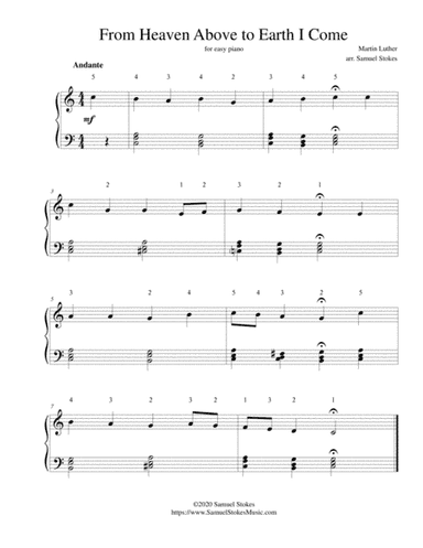 From Heaven Above to Earth I Come - for easy piano (arr. Samuel Stokes)