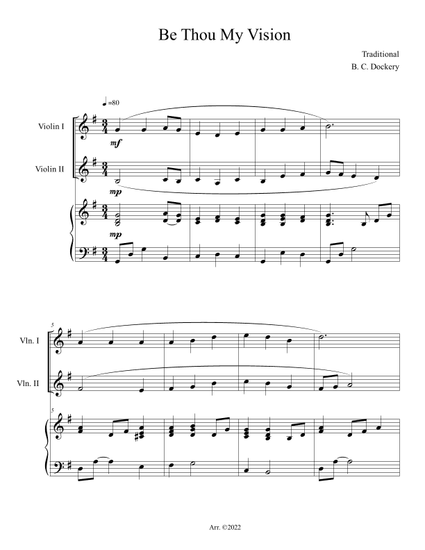 Be Thou My Vision (Violin Duet with Piano Accompaniment) (arr. B. C. Dockery)