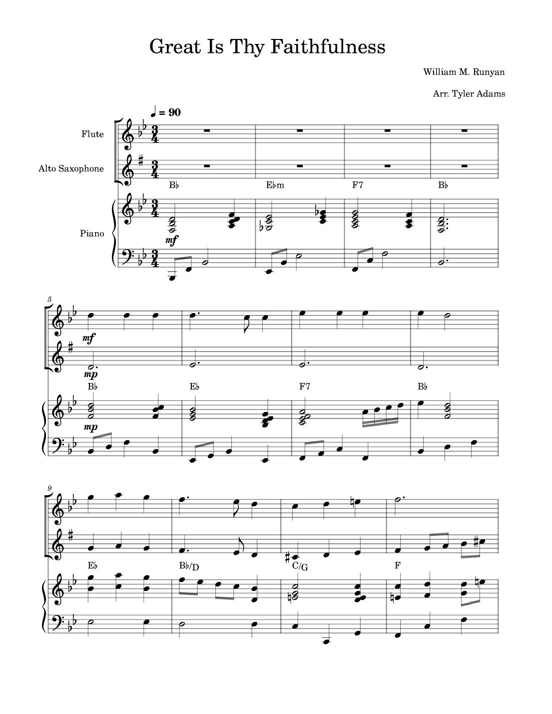 Great Is Thy Faithfulness (Flute and Alto Sax Duet with Piano) (arr. Tyler Adams)