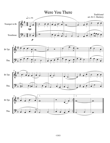 Were You There (trumpet and trombone duet) (arr. B. C. Dockery)