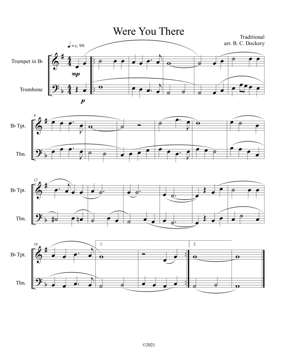 Were You There (trumpet and trombone duet) (arr. B. C. Dockery)