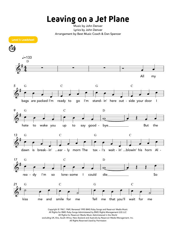Leaving On A Jet Plane (arr. Best Music Coach)
