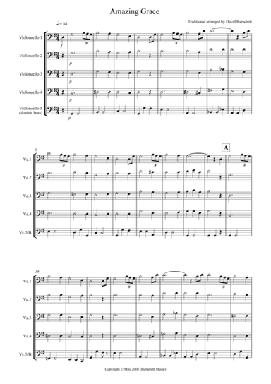 Amazing Grace for Cello Quintet (arr. David Burndrett)