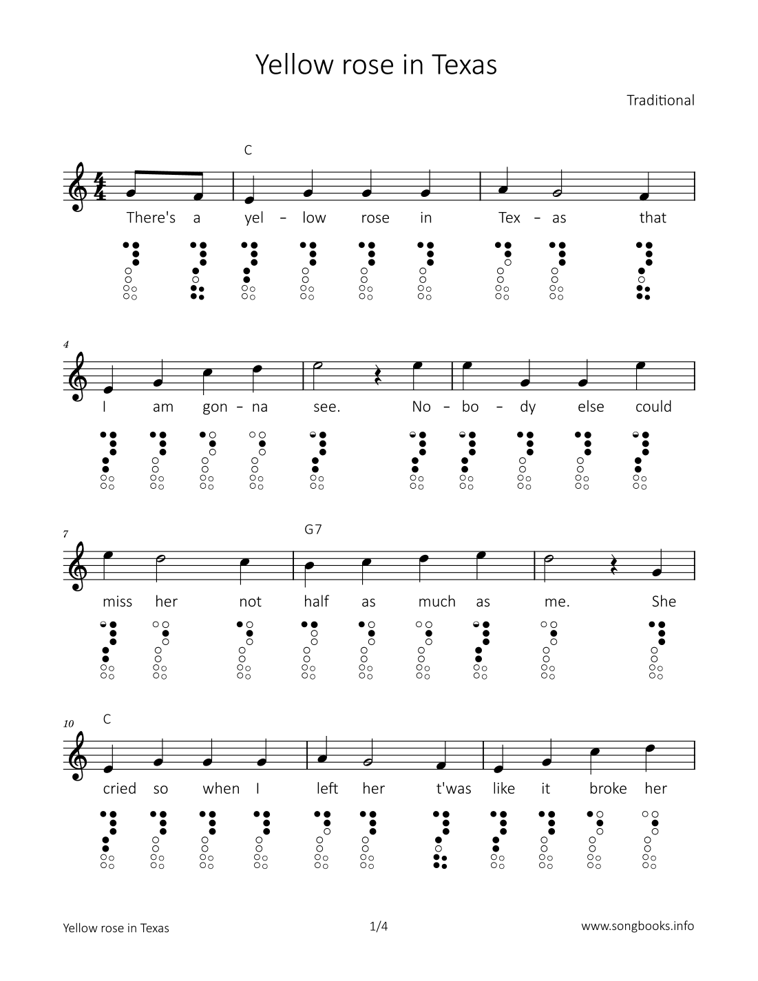 Yellow rose in Texas (arr. songbooks.info)