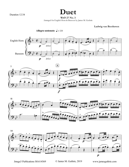 Beethoven: Duet WoO 27 No. 3 for English Horn & Bassoon (arr. James M. Guthrie, ASCAP)