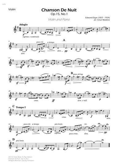 Chanson De Nuit, Op.15 No.1 - Violin and Piano (Individual Parts) (arr. César Madeira)
