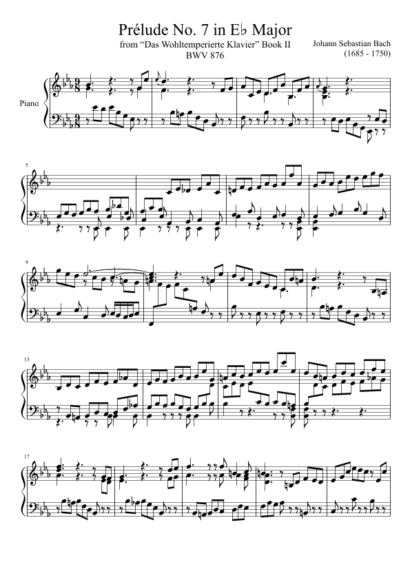 Prelude No. 7 BWV 876 in Eb Major (arr. Zachary Corbett)