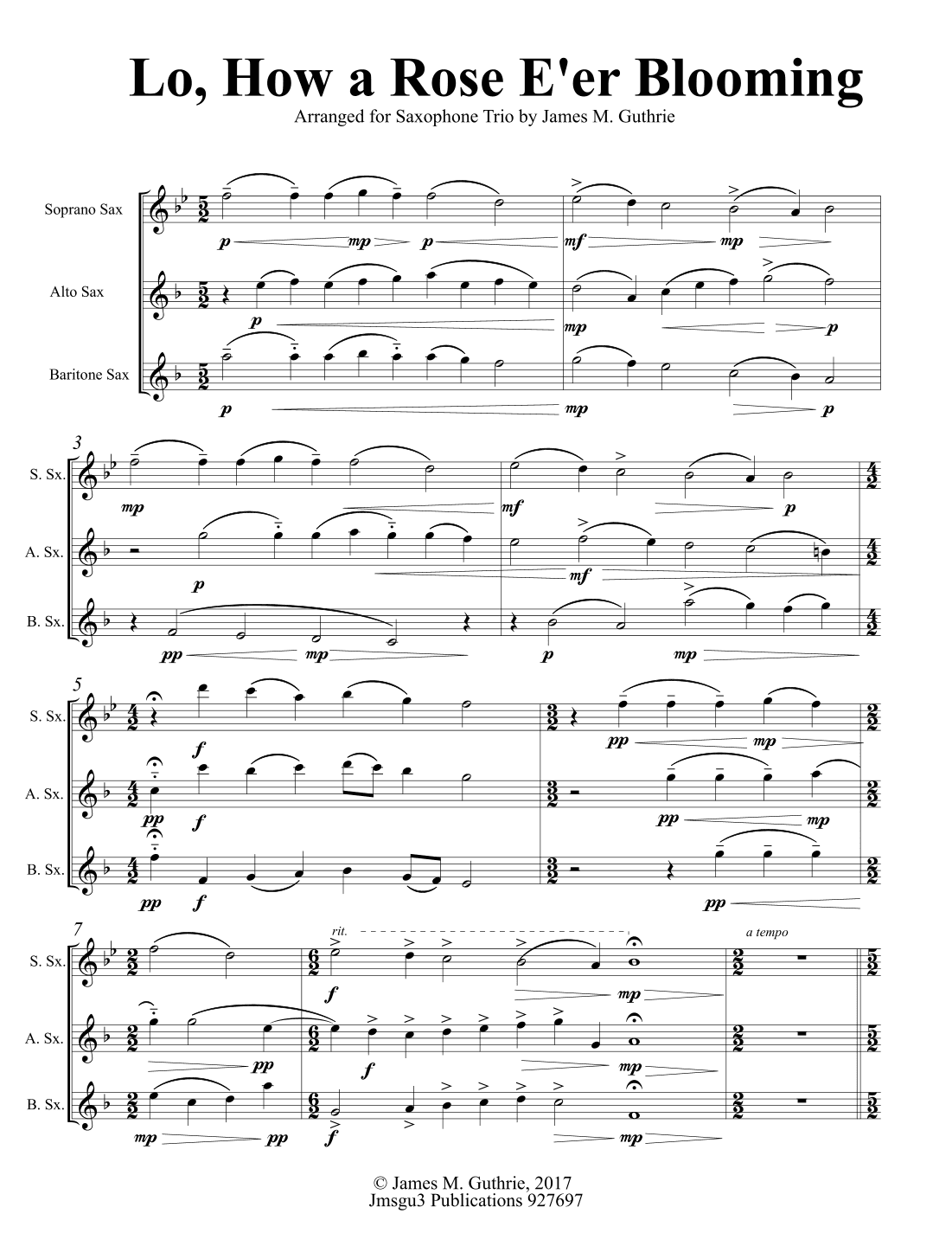Lo, How a Rose E'er Blooming for Saxophone Trio (arr. James M. Guthrie)