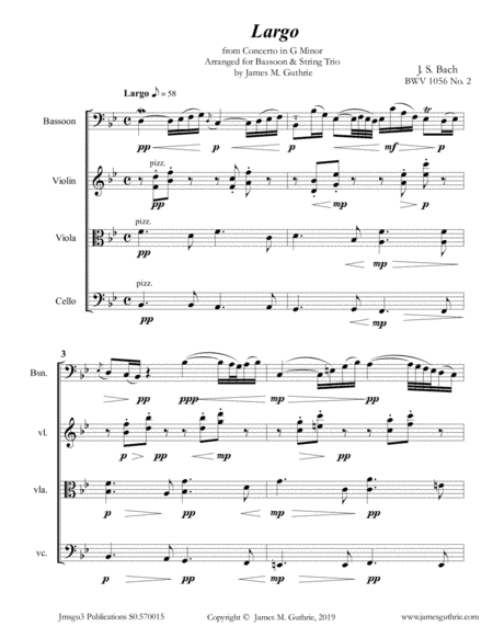Bach: Largo from Concerto BWV 1056 for Bassoon & String Trio (arr. James M. Guthrie)