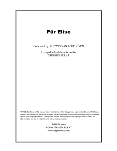 Für Elise (Beethoven) - Lead sheet (key of F#m) (arr. Stephen Bulat)