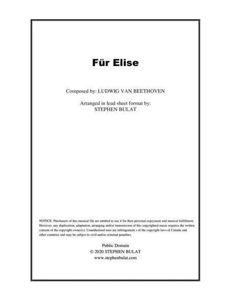 Für Elise (Beethoven) - Lead sheet (key of F#m) (arr. Stephen Bulat)