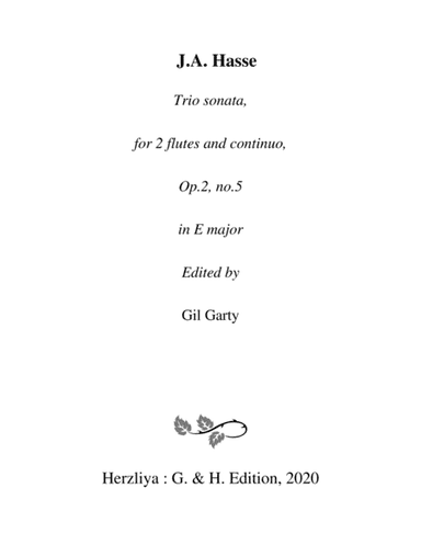 Trio sonata Op.2, no.5 for 2 flutes and continuo in E major (Witvogel) (arr. Gil Garty)