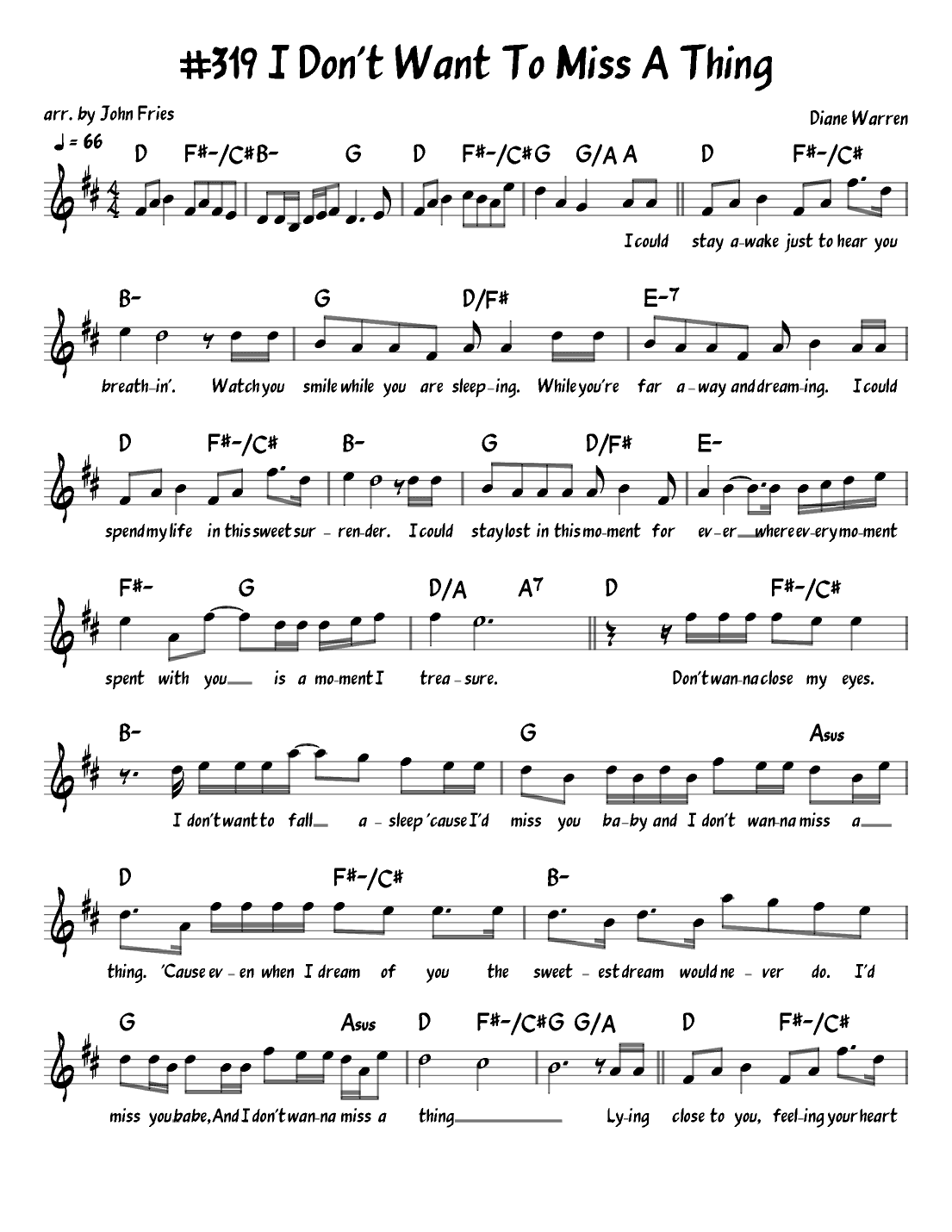 I Don't Want To Miss A Thing (arr. John Fries)