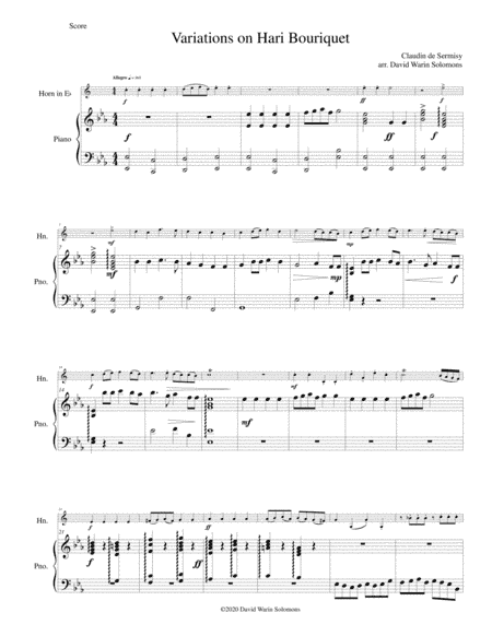 Hari bouriquet (after Claudin de Sermisy) for tenor horn (horn in E flat) and piano (arr. David Warin Solomons)