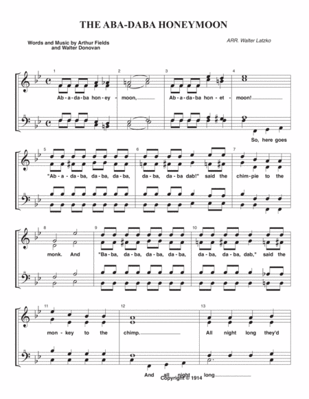 ABA DABA HONEYMOON (arr. Walter Latzko)