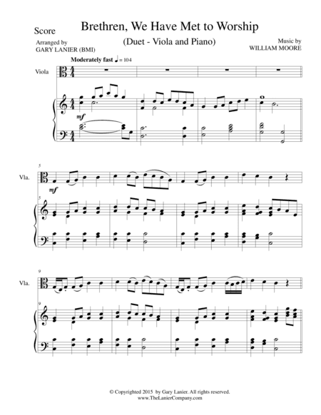 BRETHREN, WE HAVE MET TO WORSHIP (Duet – Viola and Piano/Score and Parts) (arr. Gary Lanier)