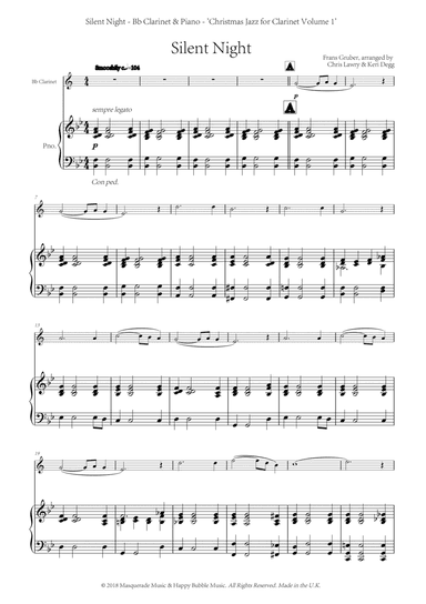 Silent Night ; A Shmooshy jazz arrangement for Bb Clarinet and Piano. Includes FREE demonstration, a