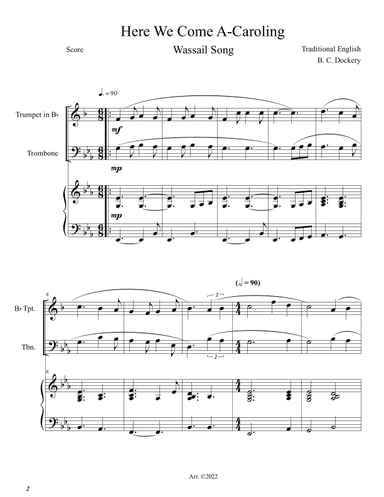 Here We Come A-Caroling (Trumpet and Trombone Duet with Piano Accompaniment) (arr. B. C. Dockery)