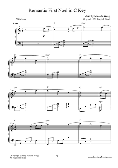 Romantic First Noel in C Key - Touching Version (arr. Miranda Wong)