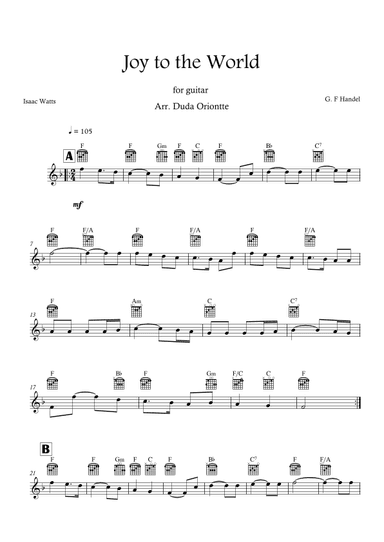 Joy to the World (F major - TABS - no lyrics) (arr. Duda Oriontte)