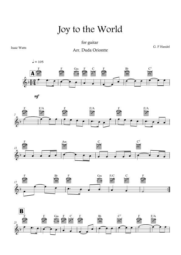 Joy to the World (F major - TABS - no lyrics) (arr. Duda Oriontte)