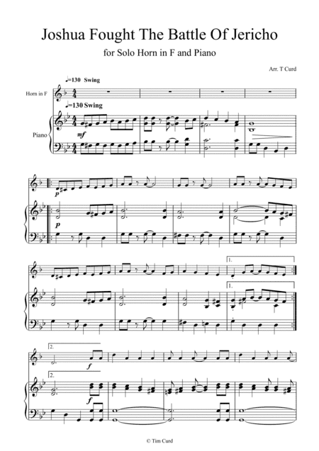 Joshua Fought the Battle of Jericho for Solo Horn in F and Piano (arr. t)