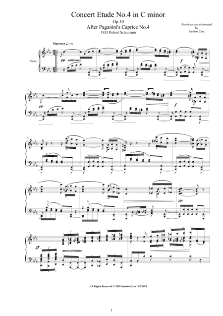 Schumann - Concert Etude No.4 in C minor Op.10 for Piano after Paganini's Caprices (arr. Santino Cara)