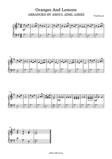Oranges And Lemons Piano Sheet Music Easy (arr. Abdul Adhl Azeez)