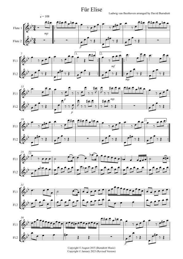 Fur Elise for Flute Duet (arr. David Burndrett)