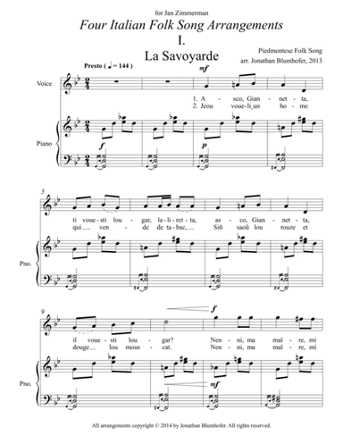 Four Italian Folk Song Arrangements (arr. Jonathan Blumhofer)