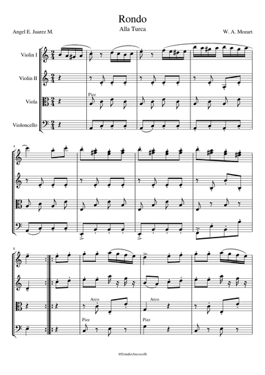 ALLA TURCA Sonata No. 11 in A major, K.331 for string quartet (arr. Ángel E. Juárez M.)