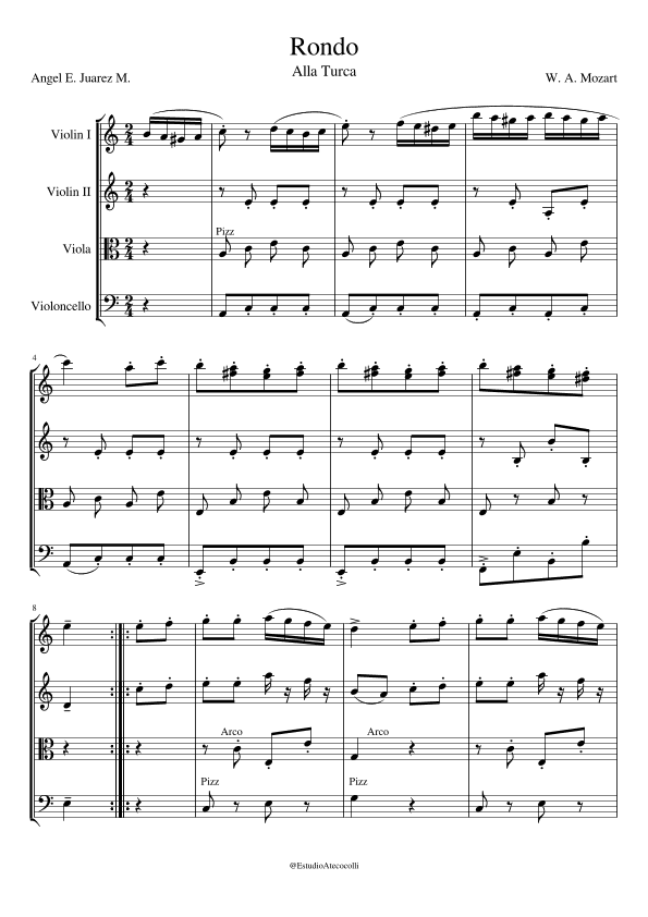 ALLA TURCA Sonata No. 11 in A major, K.331 for string quartet (arr. Ángel E. Juárez M.)