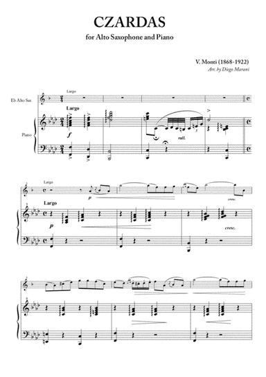Czardas for Alto Saxophone and Piano (arr. Diego Marani)