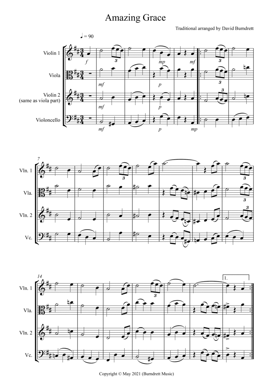 Amazing Grace for String Trio (arr. David Burndrett)