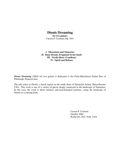 Carson Cooman: Dionis Dreaming (2004) for two guitars