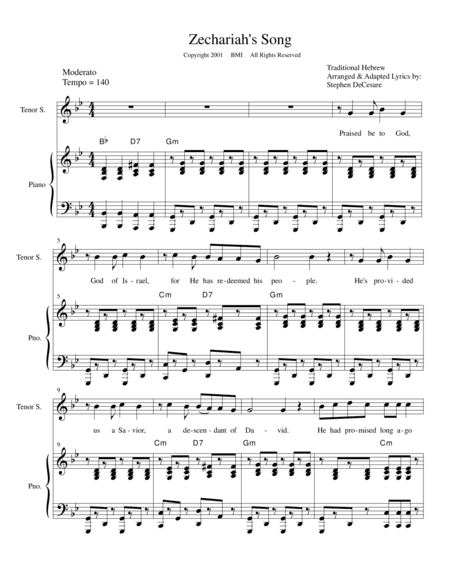 Zechariah's Song (Tenor solo and 2-part choir) (arr. Stephen DeCesare)