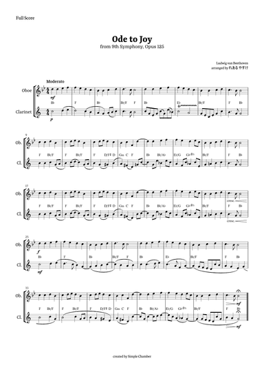 Ode to Joy for Oboe and Clarinet by Beethoven Opus 125 (arr. れある やすけ)