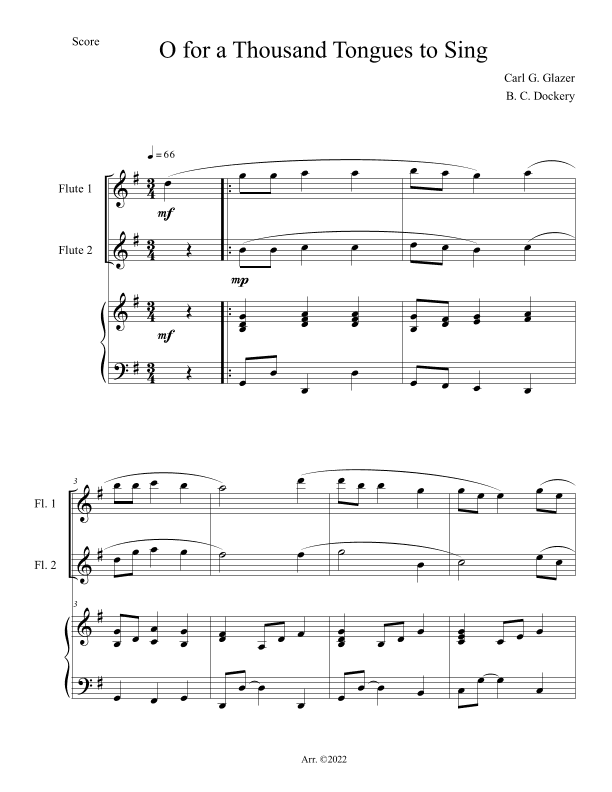 O for a Thousand Tongues to Sing (Flute Duet with Piano) (arr. B. C. Dockery)