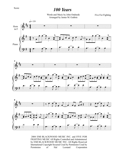 100 Years (arr. James M. Guthrie, ASCAP)