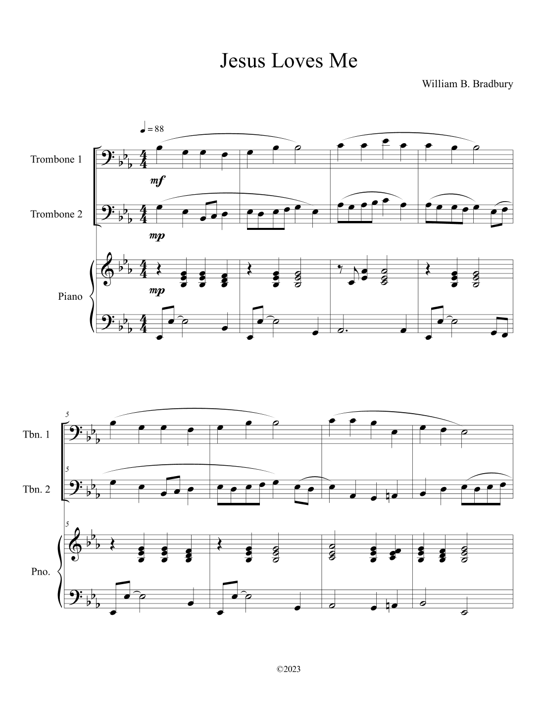 Jesus Loves Me (Trombone Duet with Piano Accompaniment) (arr. B. C. Dockery)