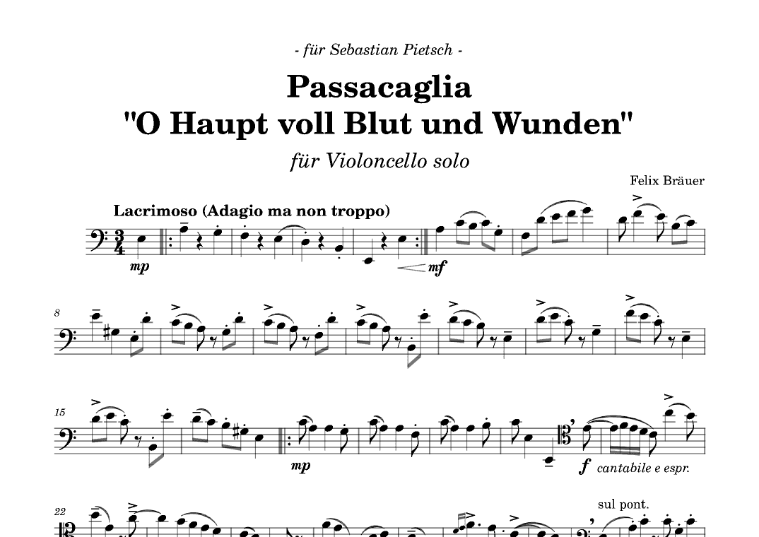 Passacaglia "O Haupt voll Blut und Wunden" für Violoncello solo