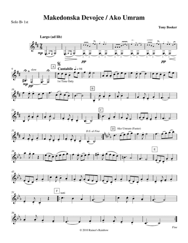 Bulgarian Folksongs Makedonska Devojce & Ako Umram For Clarinet Quartet (arr. R G Roth)