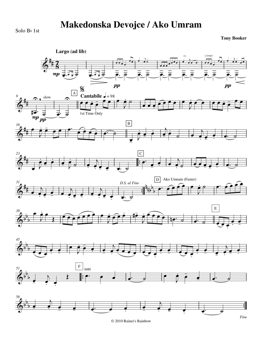 Bulgarian Folksongs Makedonska Devojce & Ako Umram For Clarinet Quartet (arr. R G Roth)