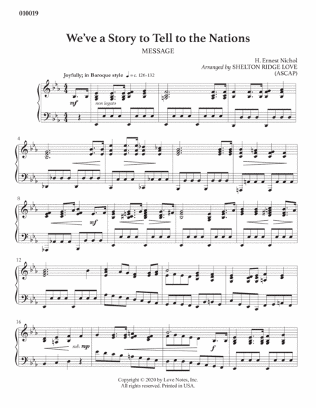 We've a Story to Tell to the Nations (arr. Shelton Ridge Love)