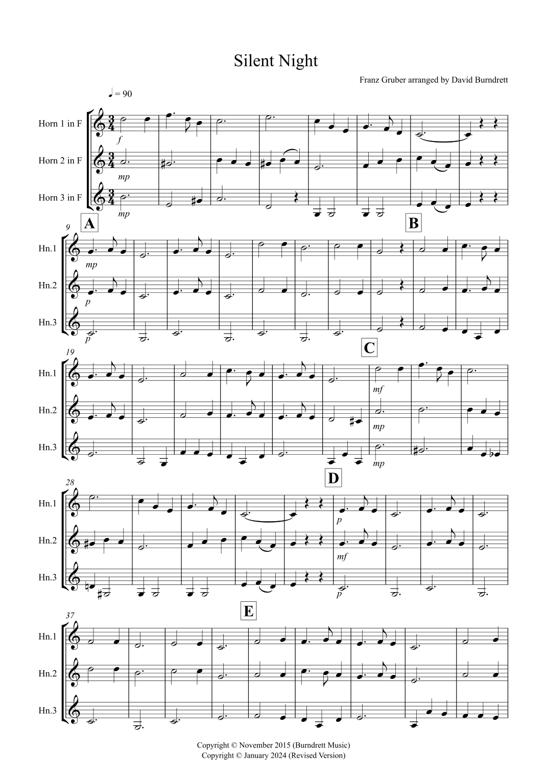 Silent Night for Horn Trio (arr. David Burndrett)