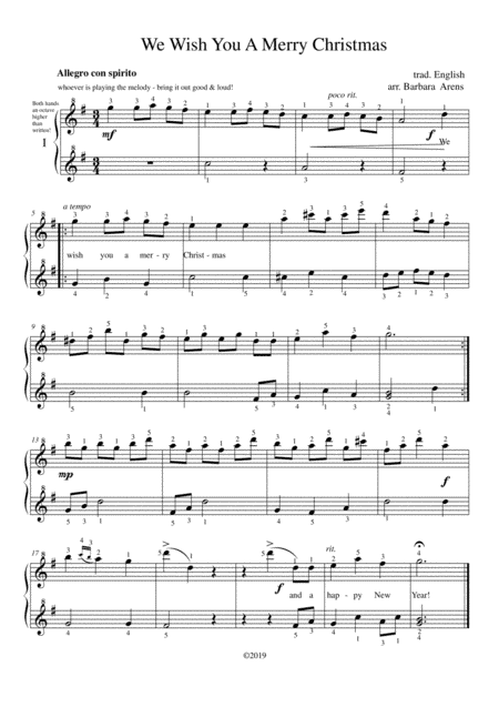 We Wish You a Merry Christmas - Piano 6 Hands (arr. Barbara Arens)
