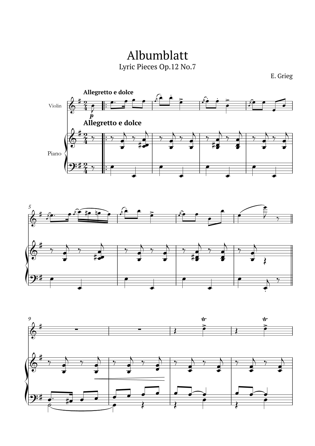Lyric Pieces Op.12 No.7 (arr. André Nusa)